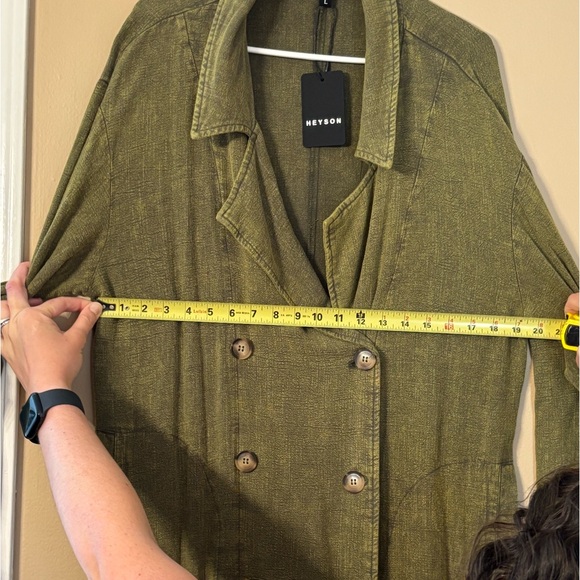 NWT Heyson olive green women’s button trench coat jacket size L - Picture 6 of 12